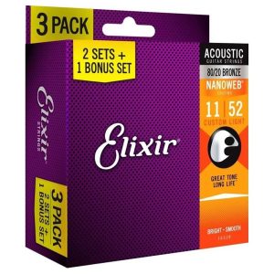 Elixir 3 PACK 11-52 Nanoweb 16538 žice za akustičnu gitaru