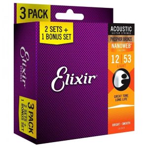 Elixir 3 PACK 12-53 PHOSPHOR BRONZE Nanoweb 16545 žice za akustičnu gitaru