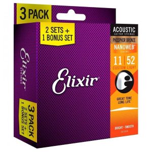 Elixir 3 PACK 11-52 PHOSPHOR BRONZE Nanoweb 16544 žice za akustičnu gitaru
