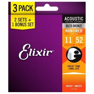 Elixir 3 PACK 11-52 Nanoweb 16538 žice za akustičnu gitaru - Slika 2