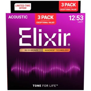 Elixir 3 PACK 12-53 Nanoweb 16539 žice za akustičnu gitaru