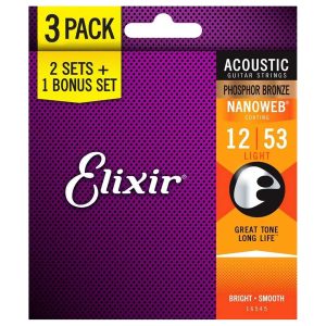 Elixir 3 PACK 12-53 PHOSPHOR BRONZE Nanoweb 16545 žice za akustičnu gitaru - Slika 2